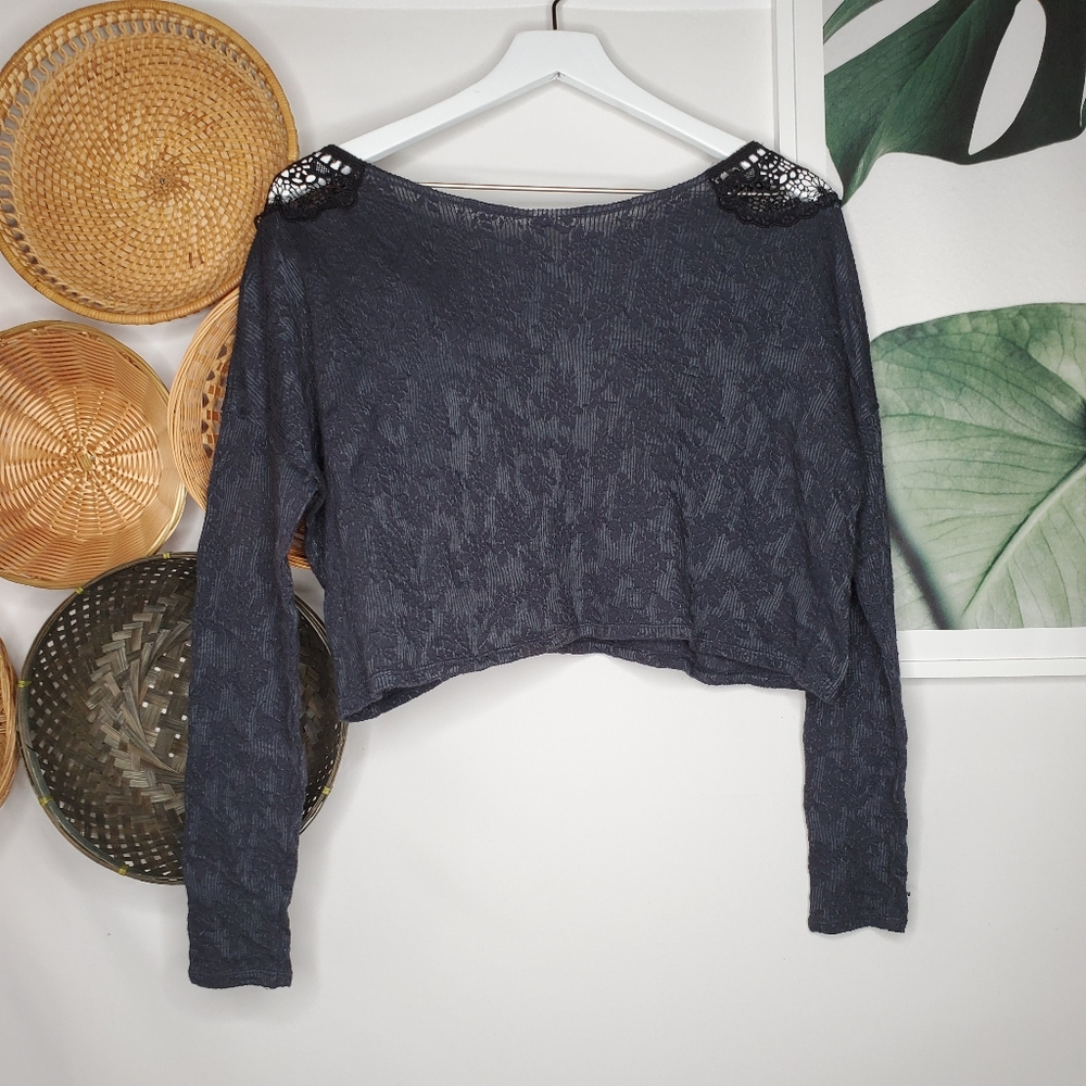 Free People Blue Floral Lace Crop Victorian Boho - Picture 3 of 7